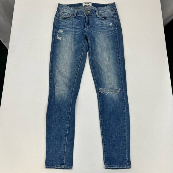 Paige Womens Verdugo Ultra Skinny Jeans Blue Distressed Low Rise 25 Waist - Picture 1 of 10